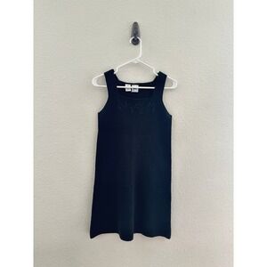 DKNY Vintage Black 100% Wool Beaded Sheath Dress‎ Square Neck Petite P